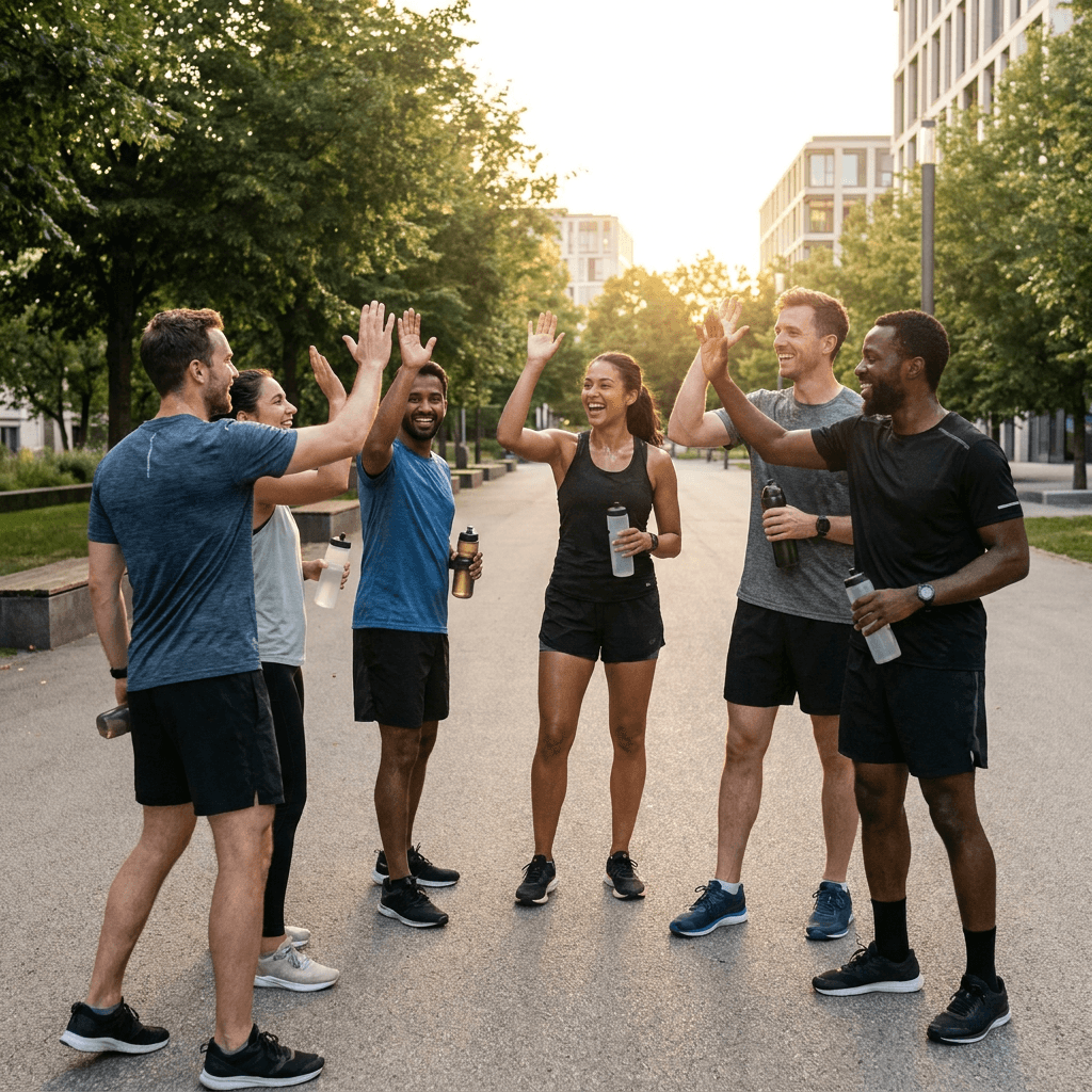 Employees laughing together during a team outdoor activity