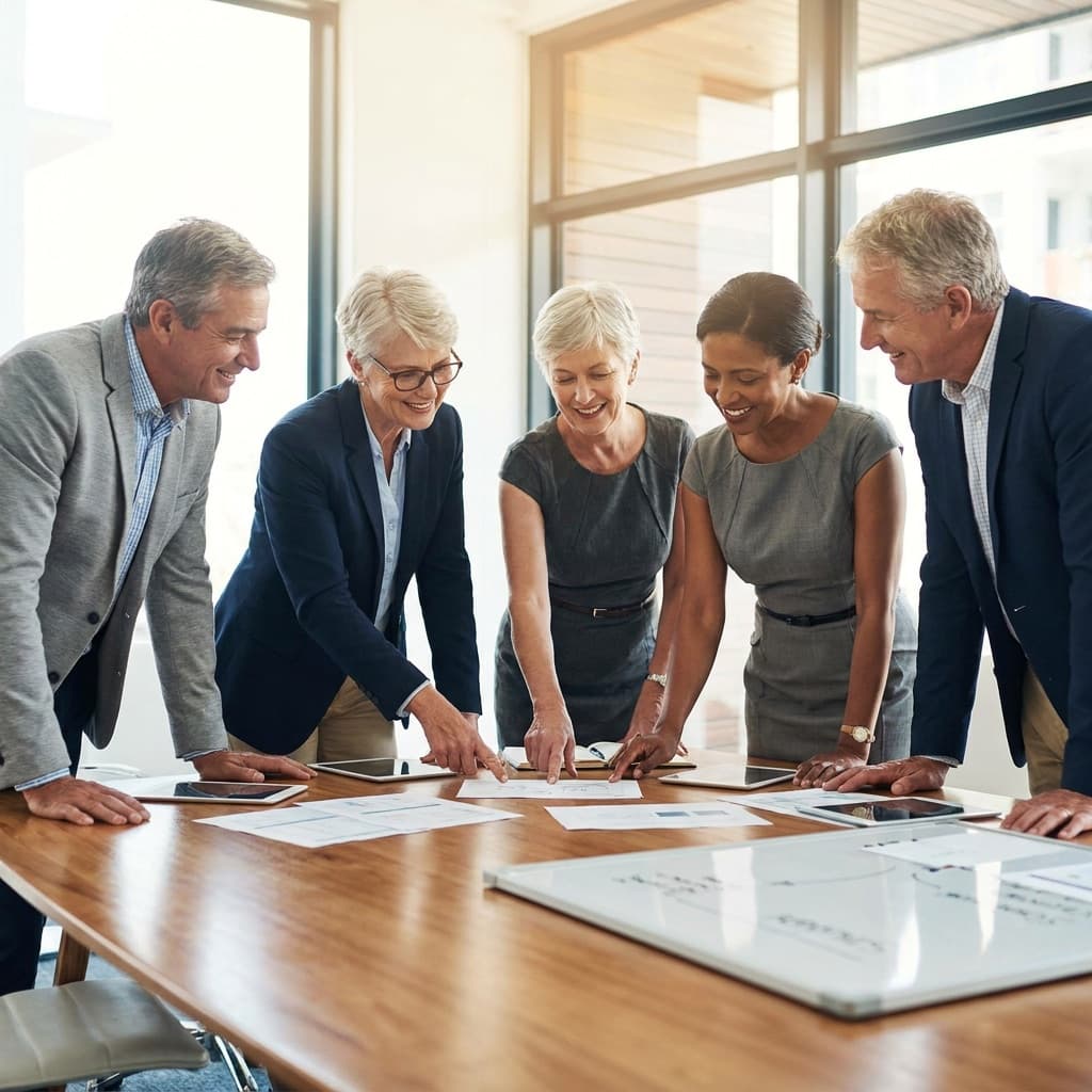 Senior leaders collaborating around an executive strategy table