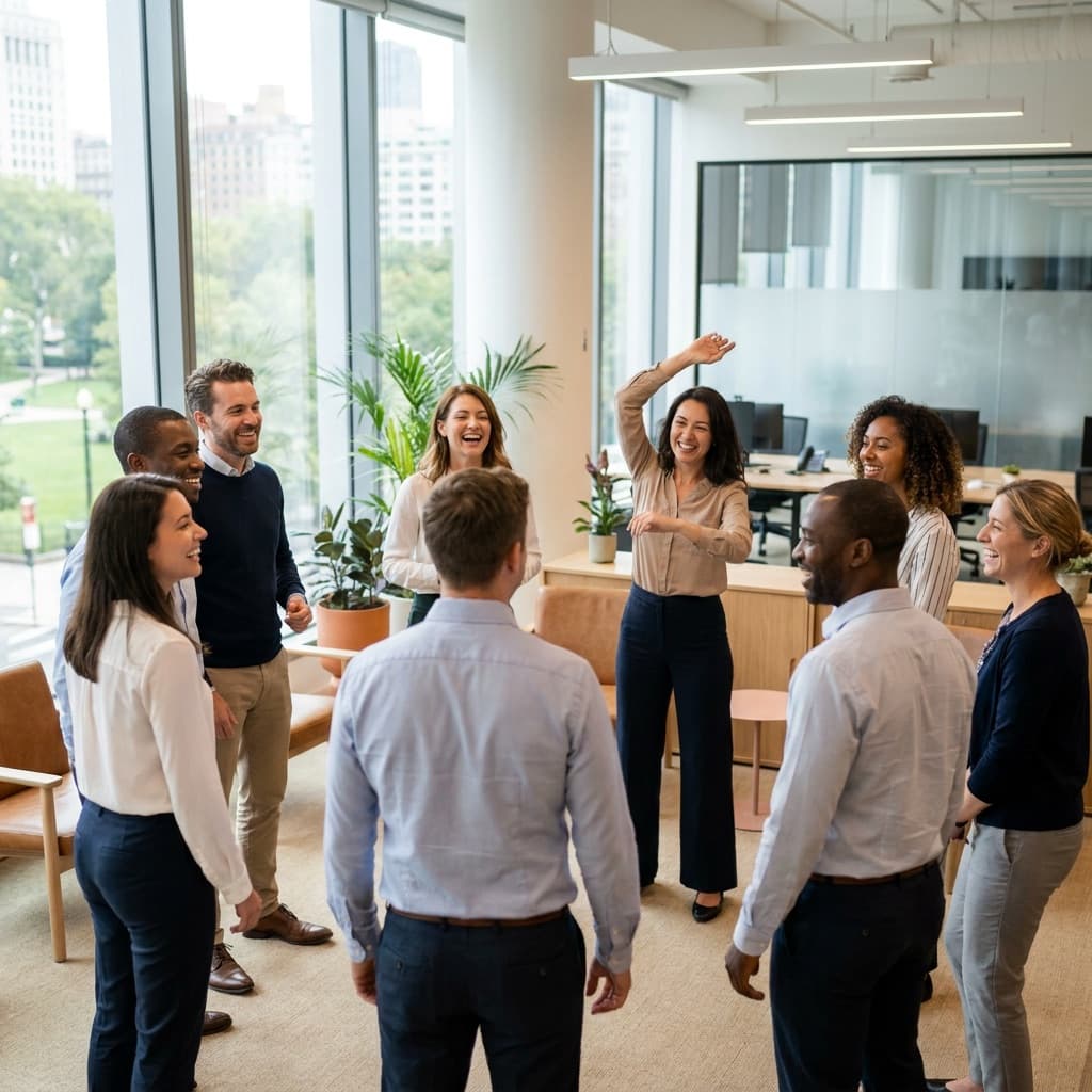 Team doing a quick energizer at the start of a meeting