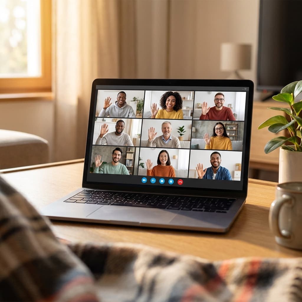 Laptop showing a fun virtual team meeting